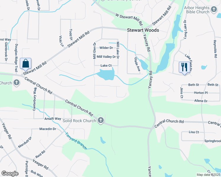 map of restaurants, bars, coffee shops, grocery stores, and more near 5419 South Lake Drive in Douglasville