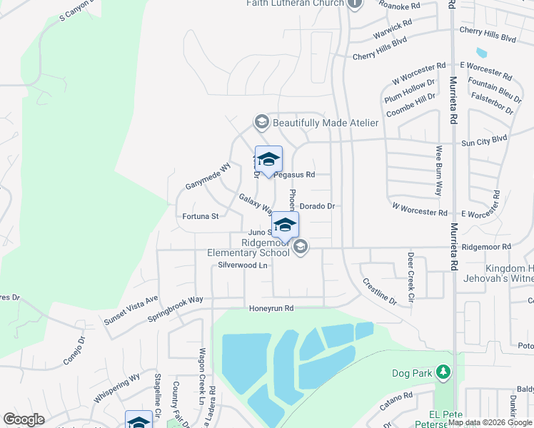 map of restaurants, bars, coffee shops, grocery stores, and more near 28853 Galaxy Way in Menifee
