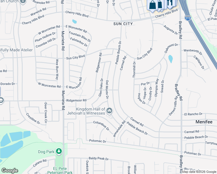 map of restaurants, bars, coffee shops, grocery stores, and more near 28910 Del Monte Drive in Menifee