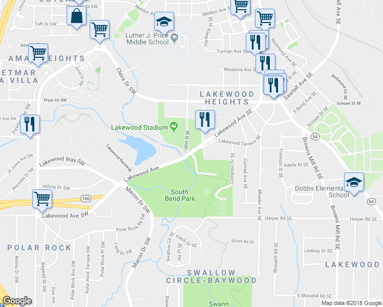 map of restaurants, bars, coffee shops, grocery stores, and more near 2002 Lakewood Avenue Southeast in Atlanta
