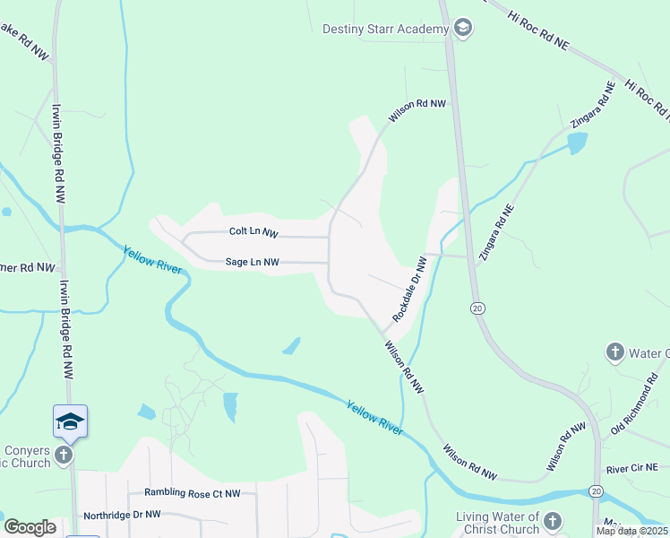 map of restaurants, bars, coffee shops, grocery stores, and more near 2195 Wilson Road Northwest in Conyers