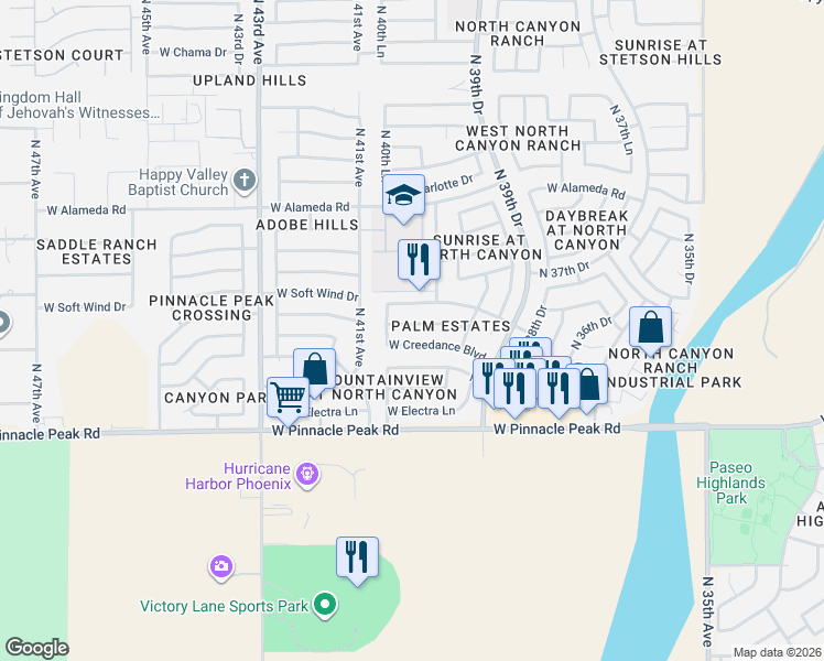 map of restaurants, bars, coffee shops, grocery stores, and more near 4034 West Avenida Del Sol in Glendale