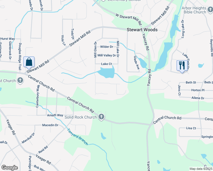 map of restaurants, bars, coffee shops, grocery stores, and more near 5431 South Lake Drive in Douglasville