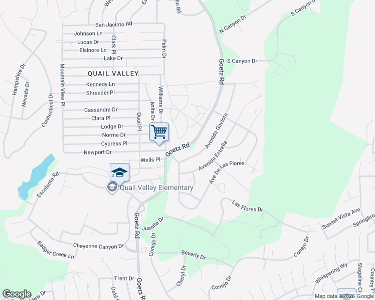 map of restaurants, bars, coffee shops, grocery stores, and more near 28930 Goetz Road in Canyon Lake
