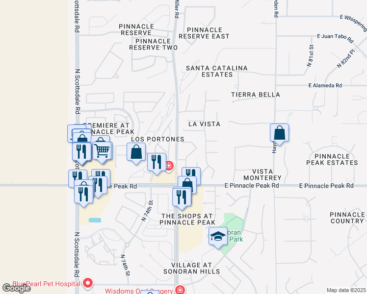 map of restaurants, bars, coffee shops, grocery stores, and more near 7613 East Camino Del Monte in Scottsdale