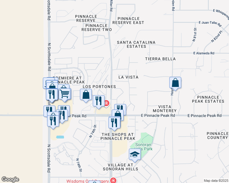 map of restaurants, bars, coffee shops, grocery stores, and more near 7613 East Camino Del Monte in Scottsdale