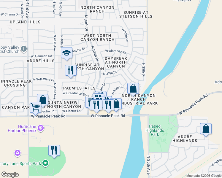 map of restaurants, bars, coffee shops, grocery stores, and more near 3729 West Cielo Grande in Glendale