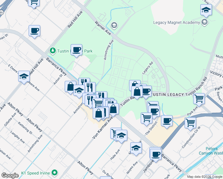 map of restaurants, bars, coffee shops, grocery stores, and more near 2395-2443 Barranca Parkway in Irvine