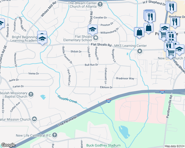 map of restaurants, bars, coffee shops, grocery stores, and more near 2916 Lloyd Road in Decatur