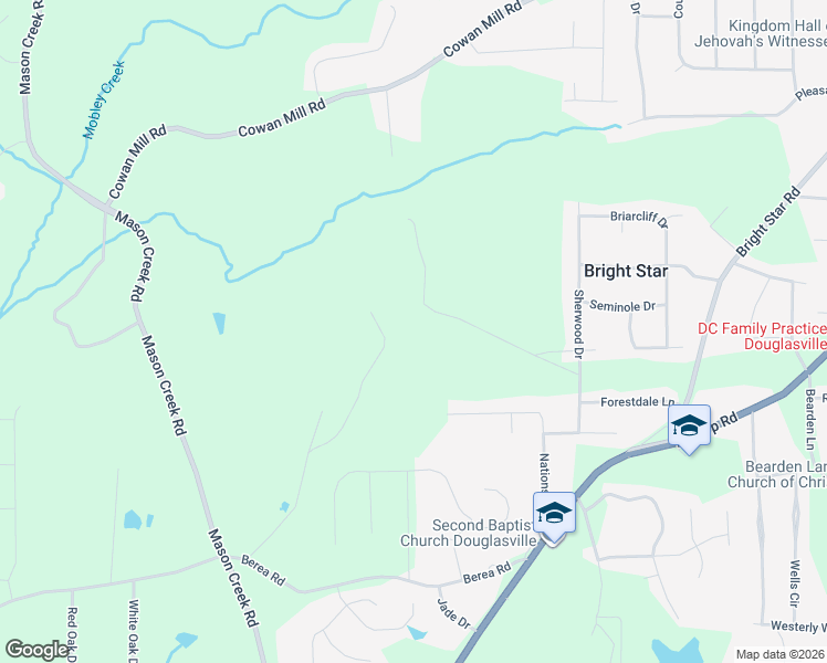 map of restaurants, bars, coffee shops, grocery stores, and more near 3800 100 Road in Douglasville