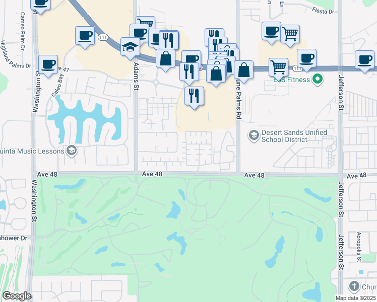 map of restaurants, bars, coffee shops, grocery stores, and more near 47776 Dancing Butterfly in La Quinta