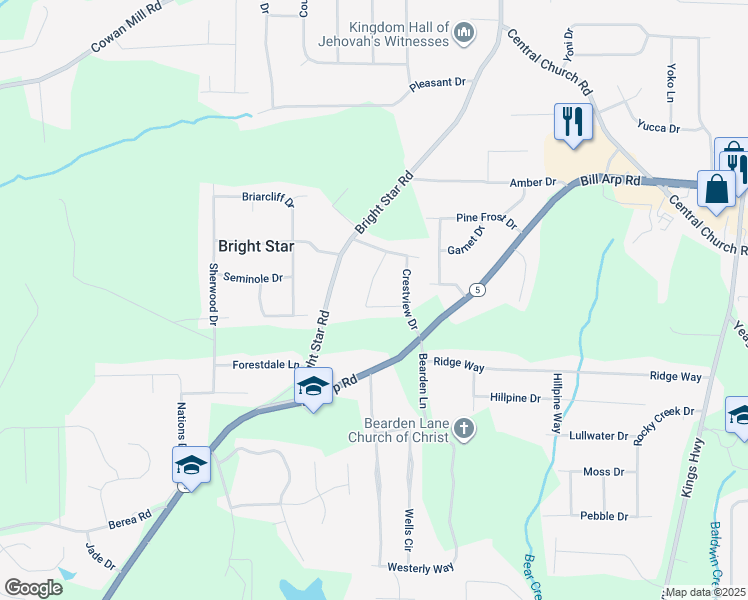 map of restaurants, bars, coffee shops, grocery stores, and more near 20 Roper Drive in Douglasville