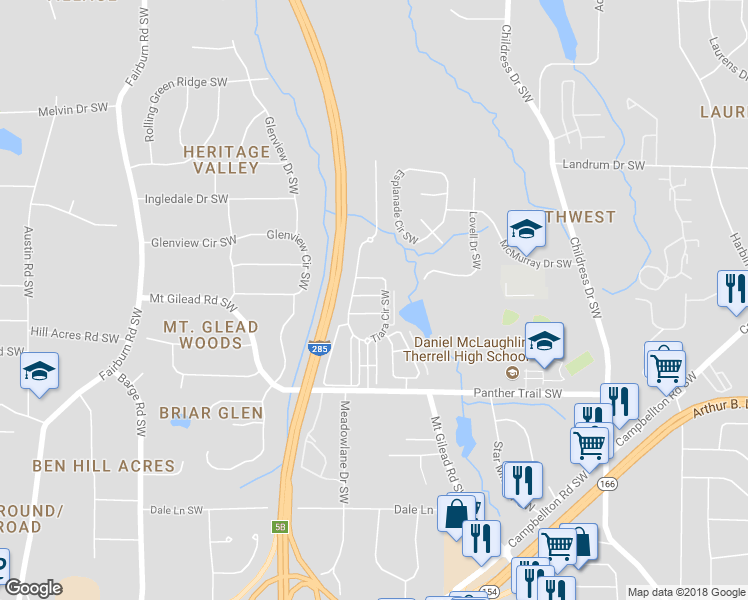 map of restaurants, bars, coffee shops, grocery stores, and more near 3220 Tallon Lane Southwest in Atlanta