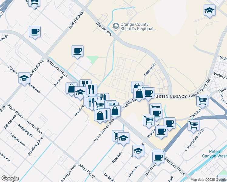 map of restaurants, bars, coffee shops, grocery stores, and more near 2395-2443 Barranca Parkway in Irvine