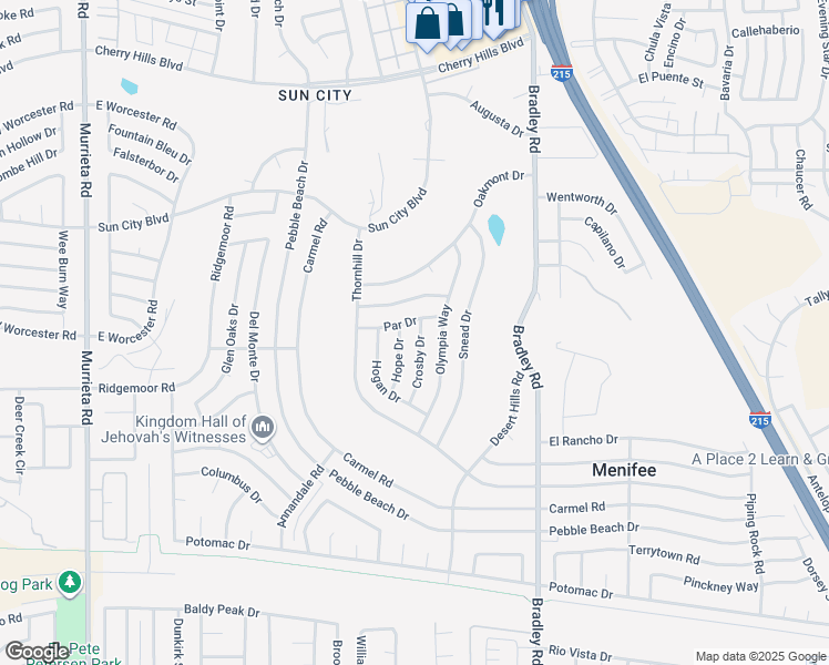 map of restaurants, bars, coffee shops, grocery stores, and more near 28861 Crosby Drive in Menifee