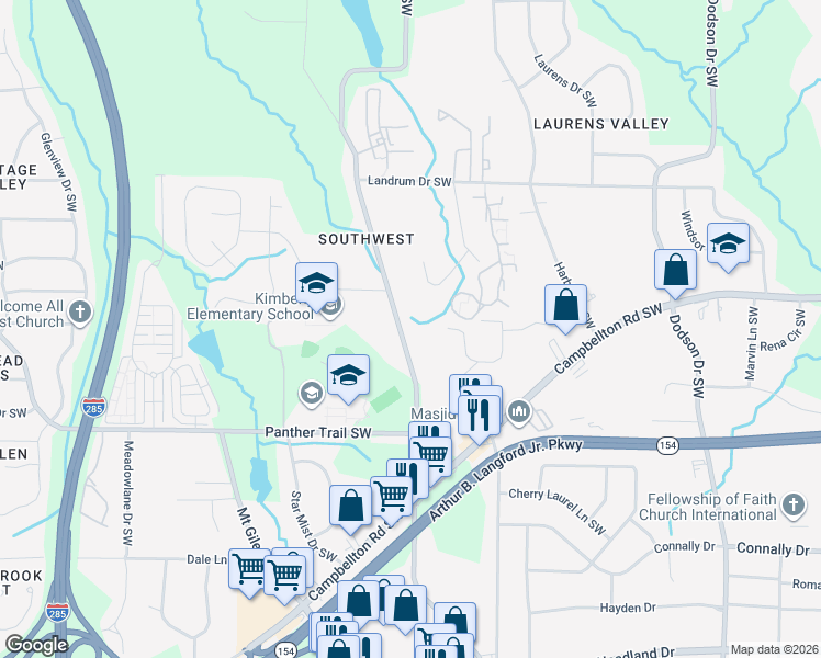 map of restaurants, bars, coffee shops, grocery stores, and more near 1980 Childress Drive Southwest in Atlanta