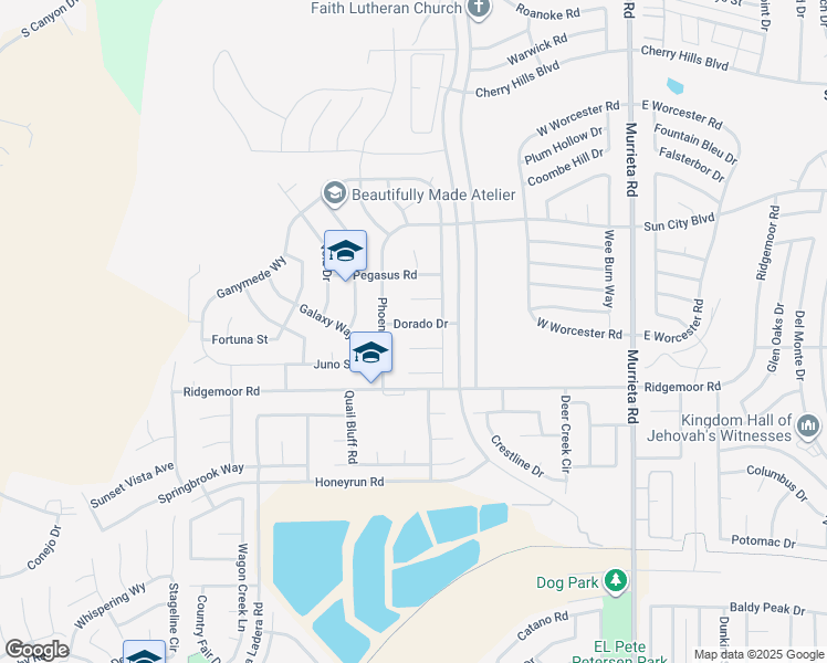 map of restaurants, bars, coffee shops, grocery stores, and more near 25547 Dorado Drive in Menifee