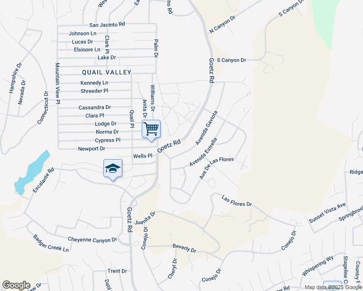 map of restaurants, bars, coffee shops, grocery stores, and more near 28930 Goetz Road in Canyon Lake
