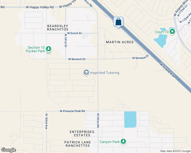 map of restaurants, bars, coffee shops, grocery stores, and more near 23678-24198 North Citrus Road in Surprise