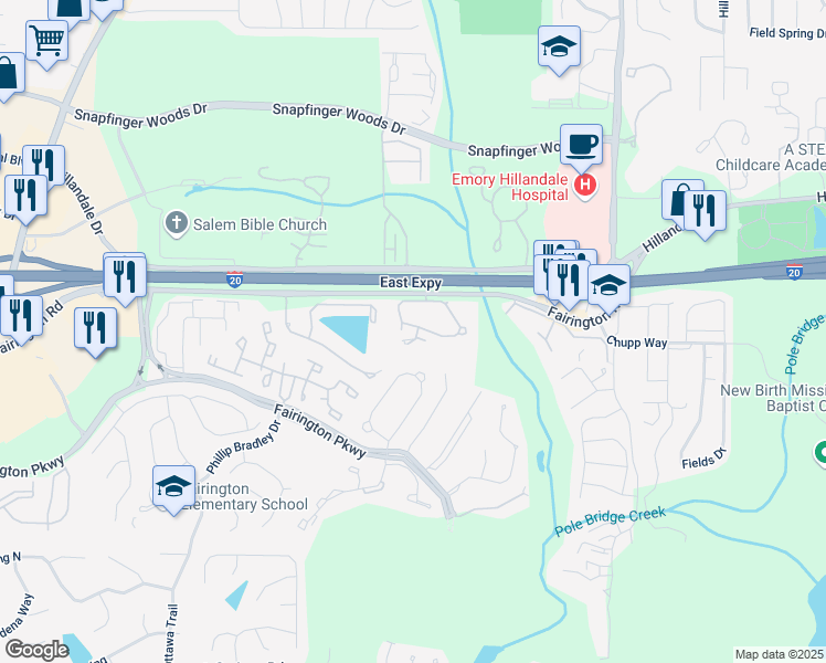 map of restaurants, bars, coffee shops, grocery stores, and more near 35 Willowick Drive in Stonecrest