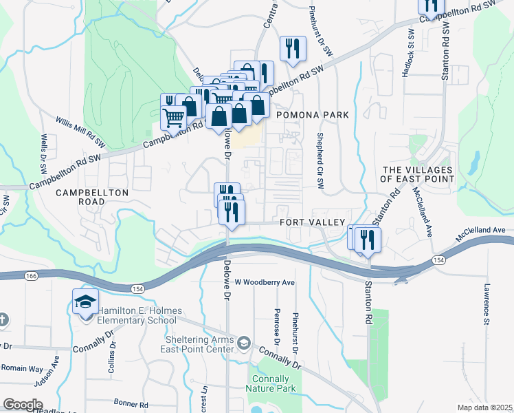 map of restaurants, bars, coffee shops, grocery stores, and more near 1941 Myrtle Drive Southwest in Atlanta