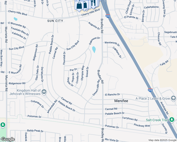 map of restaurants, bars, coffee shops, grocery stores, and more near 28850 Snead Drive in Menifee