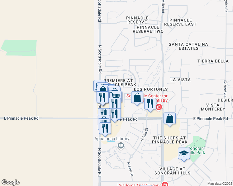 map of restaurants, bars, coffee shops, grocery stores, and more near 23733 North Scottsdale Road in Scottsdale