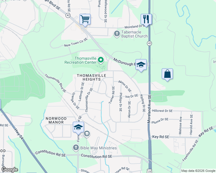map of restaurants, bars, coffee shops, grocery stores, and more near 1912 Velma Street Southeast in Atlanta