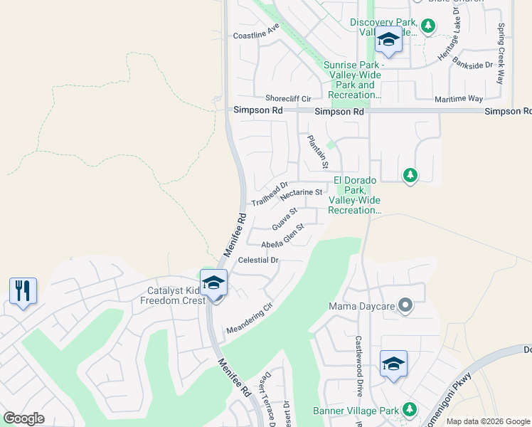 map of restaurants, bars, coffee shops, grocery stores, and more near 29090 Nectarine Street in Menifee