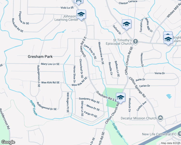 map of restaurants, bars, coffee shops, grocery stores, and more near 2940 Gresham Road South East in Atlanta