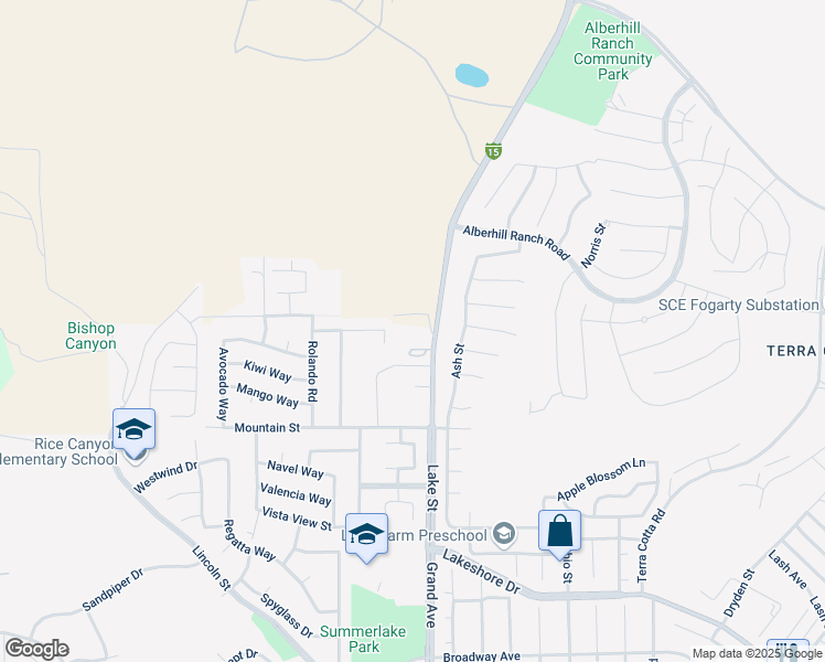 map of restaurants, bars, coffee shops, grocery stores, and more near 16401 Orange Blossom Court in Lake Elsinore