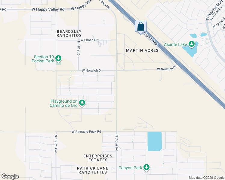 map of restaurants, bars, coffee shops, grocery stores, and more near 23678-24198 North Citrus Road in Surprise