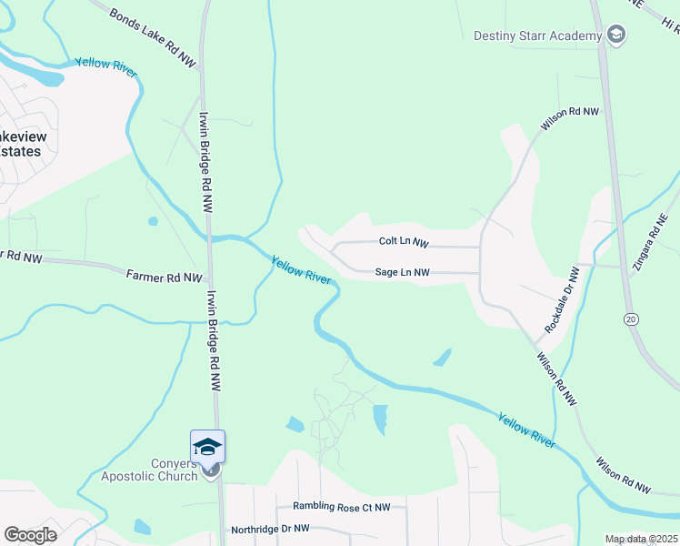 map of restaurants, bars, coffee shops, grocery stores, and more near 900 Sage Lane Northwest in Conyers