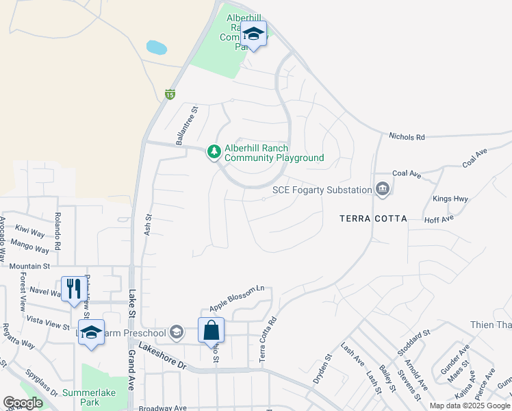map of restaurants, bars, coffee shops, grocery stores, and more near 4317 Gina Lynne Lane in Lake Elsinore