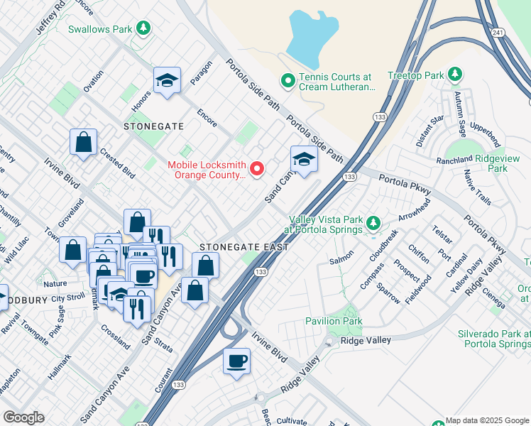 map of restaurants, bars, coffee shops, grocery stores, and more near 22 Wheatberry in Irvine