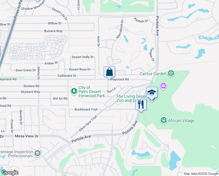 map of restaurants, bars, coffee shops, grocery stores, and more near 47860 Moon Lane in Palm Desert