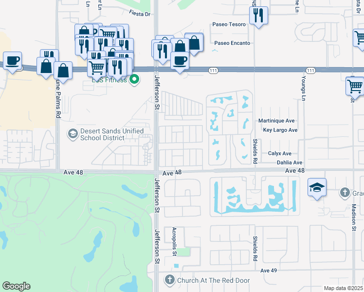 map of restaurants, bars, coffee shops, grocery stores, and more near 80000 Avenue 48 in Indio