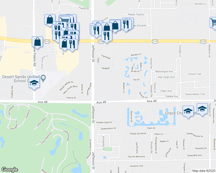 map of restaurants, bars, coffee shops, grocery stores, and more near 80000 Avenue 48 in Indio