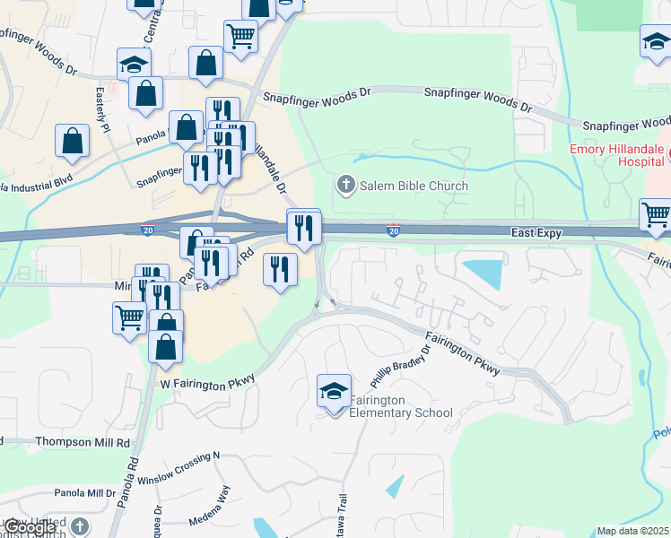 map of restaurants, bars, coffee shops, grocery stores, and more near 152 Rue Fontaine in Stonecrest
