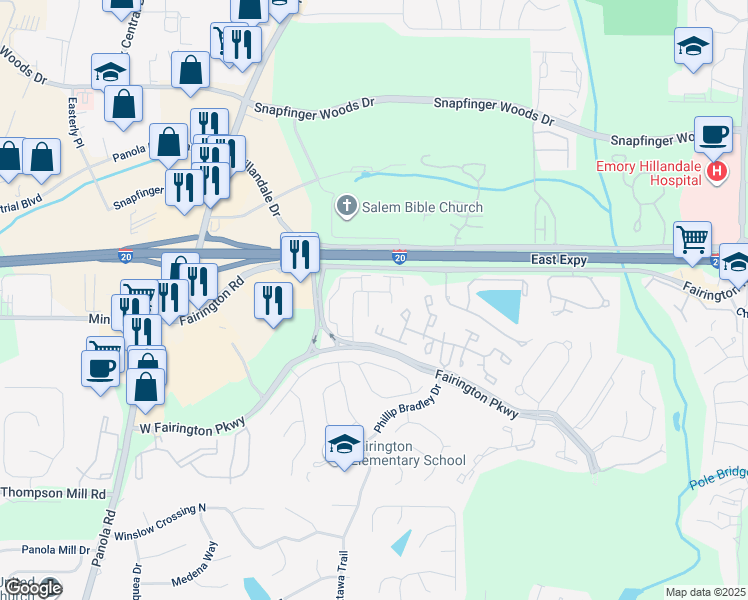 map of restaurants, bars, coffee shops, grocery stores, and more near 50 Le Parc Fontaine in Stonecrest