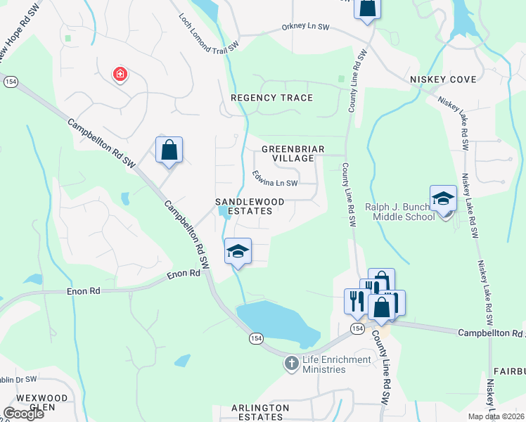 map of restaurants, bars, coffee shops, grocery stores, and more near 1982 Sand Dollar Court Southwest in Atlanta