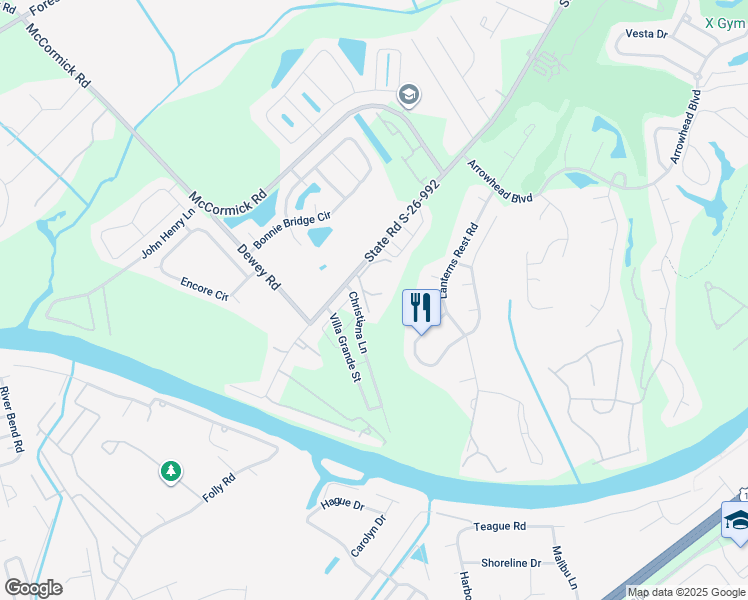 map of restaurants, bars, coffee shops, grocery stores, and more near 1133 Peace Pipe Place in Myrtle Beach