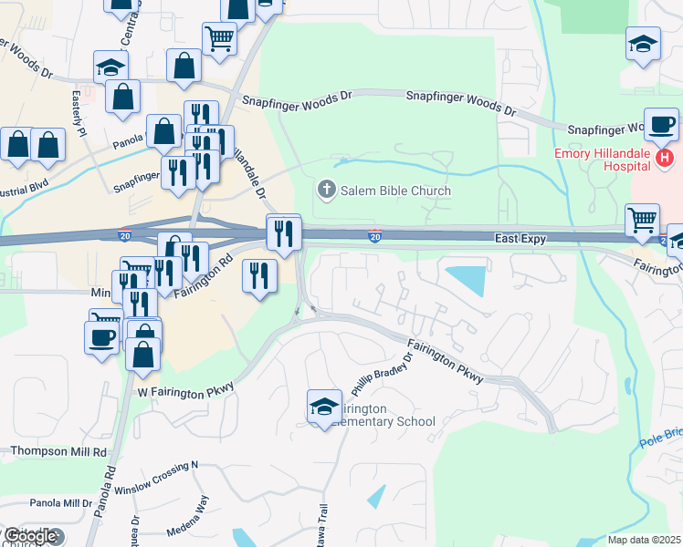 map of restaurants, bars, coffee shops, grocery stores, and more near 21 Rue Fontaine in Stonecrest