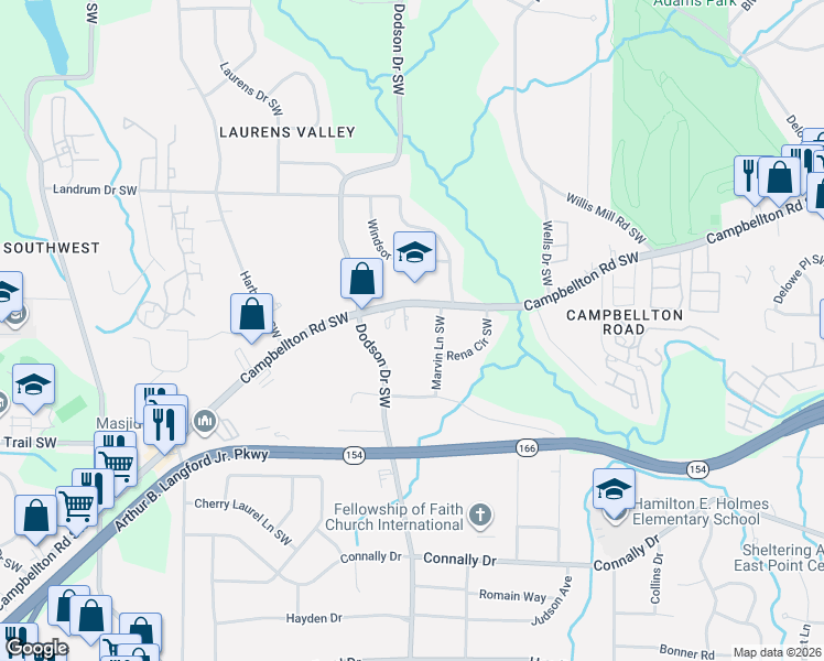 map of restaurants, bars, coffee shops, grocery stores, and more near 2600 Campbellton Road Southwest in Atlanta