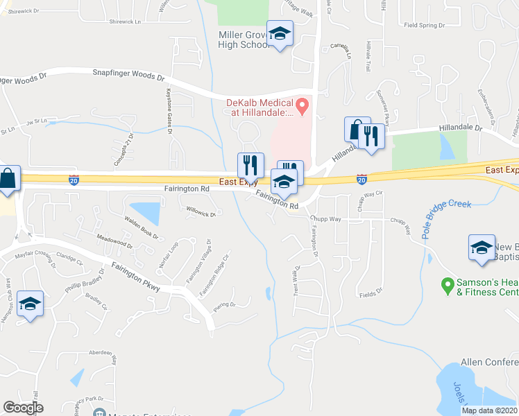 map of restaurants, bars, coffee shops, grocery stores, and more near 187 Tiburon Court in Lithonia