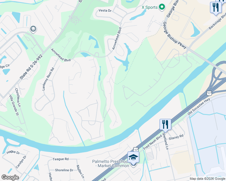 map of restaurants, bars, coffee shops, grocery stores, and more near 169 Abcaw Boulevard in Myrtle Beach