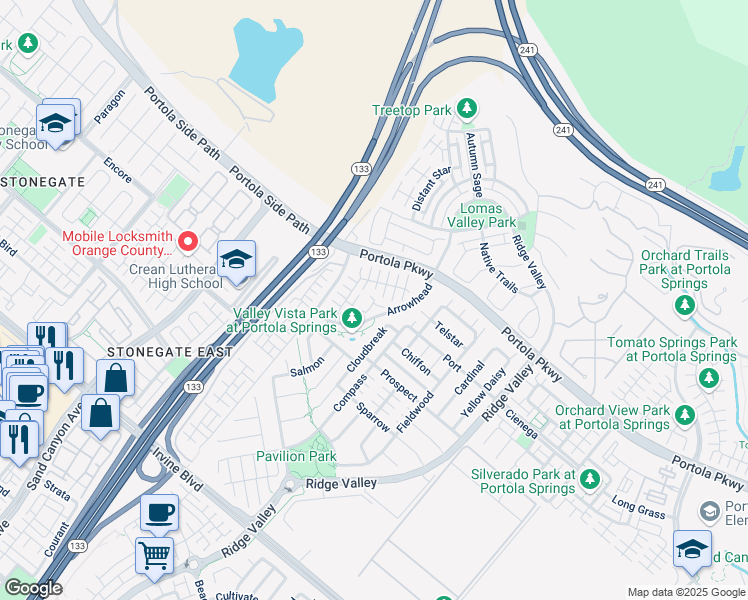 map of restaurants, bars, coffee shops, grocery stores, and more near 73-81 Visionary in Irvine
