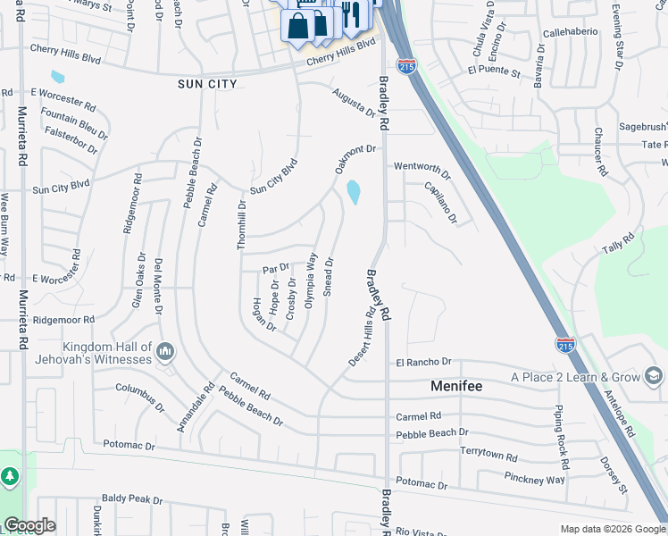 map of restaurants, bars, coffee shops, grocery stores, and more near 28838 Snead Drive in Menifee