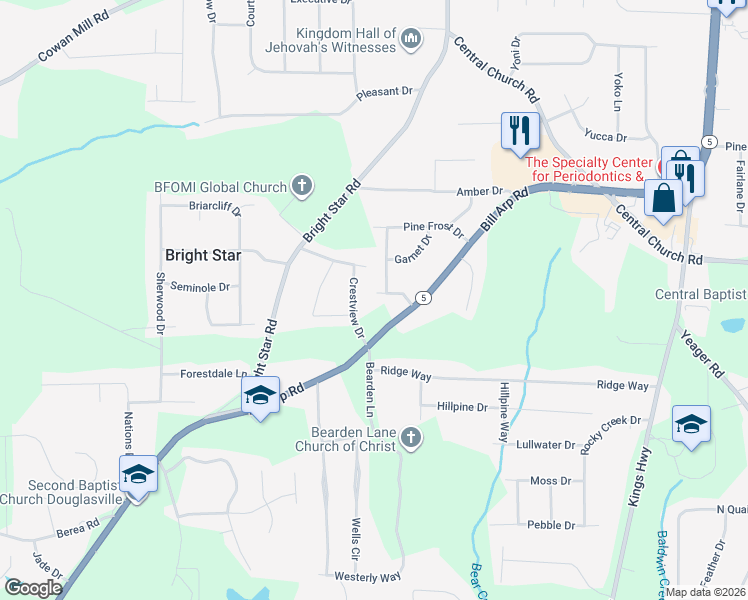 map of restaurants, bars, coffee shops, grocery stores, and more near 6395 Hemp Street in Douglasville