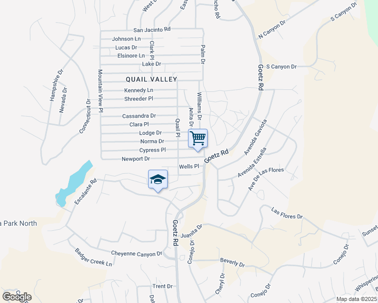 map of restaurants, bars, coffee shops, grocery stores, and more near Cypress Place in Menifee